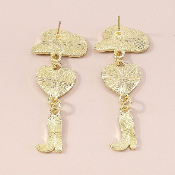 Hat Heart Cowboy Boots Oil Drop Earrings - Picture 5 of 5